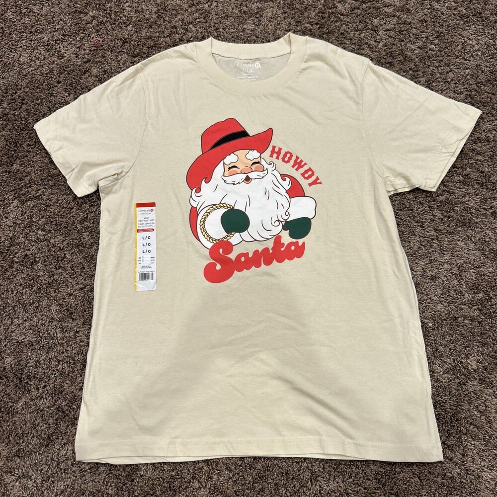 Howdy Santa Graphic T-Shirt Beige Large Celebrate It - Read